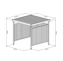 Illustration d'un abri de jardin avec indication des dimensions