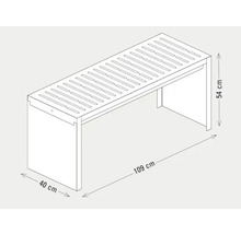 Technische Zeichnung einer Gartenbank mit Maßen 109 cm Länge, 40 cm Breite und 54 cm Höhe.