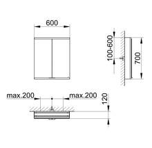 Dessin technique d'une armoire de toilette avec dimensions