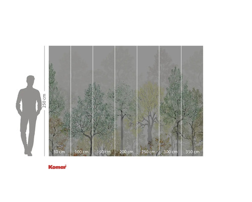 Papier peint photo avec motif de forêt et indications de taille.