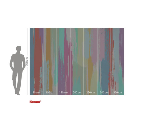 Logo Komar. Illustration d'un papier peint avec motif de couleur et différentes largeurs.