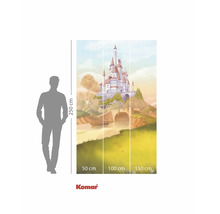 Papier peint photo avec scène de château et indications de taille.