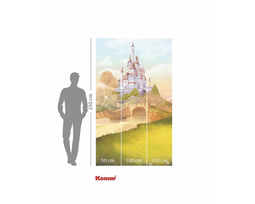 Papier peint photo avec scène de château et indications de taille.