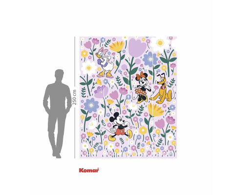 Papier peint photo avec motif Disney, composé de Mickey Mouse, Minnie Mouse, Donald Duck, Pluto et de fleurs