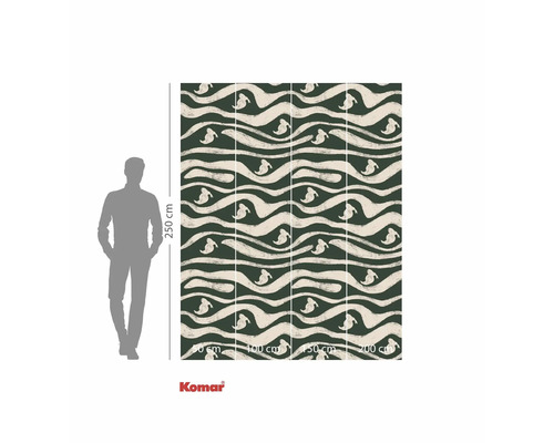 Fototapete mit Wellen und stilisierter Tierdarstellung, Maße 250 mal 400 Zentimeter