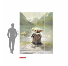 Papier peint photo avec une figurine dans un paysage lacustre et des indications de taille