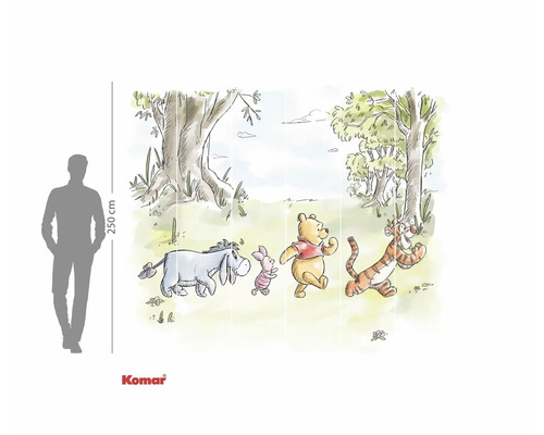 Papier peint Winnie l'ourson avec Bourriquet, Porcinet, Winnie l'ourson et Tigrou dans la forêt, 250 cm de hauteur