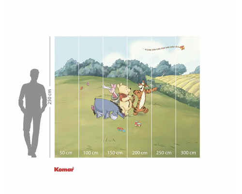 Winnie l'ourson et ses amis sur un papier peint photo avec des indications de taille