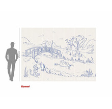 Papier peint photo avec Winnie l'ourson et ses amis comme croquis d'un paysage fluvial