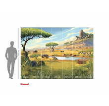 Papier peint photo avec un paysage de savane, des animaux et des arbres