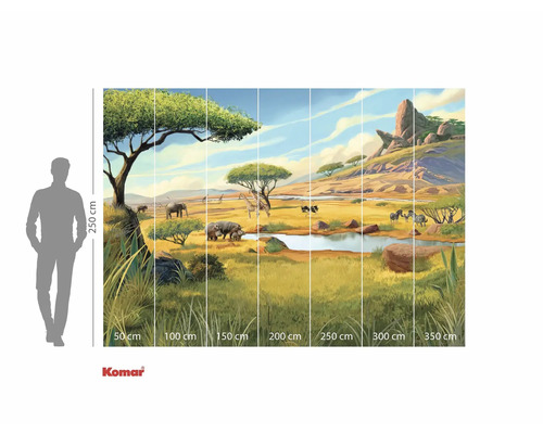 Papier peint photo avec un paysage de savane, des animaux et des arbres