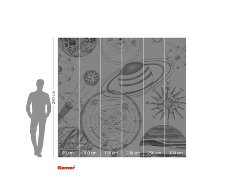 Tapete mit Darstellung des Sonnensystems und nautischen Elementen