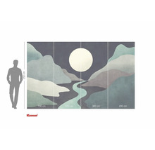 Papier peint photo avec motif de montagne abstraite et lune, dimensions avec indication de la taille