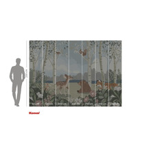 Waldtiere Fototapete mit Bäumen, Reh, Bär, Hase, Fuchs und Eichhörnchen