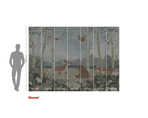 Waldtiere Fototapete mit Bäumen, Reh, Bär, Hase, Fuchs und Eichhörnchen