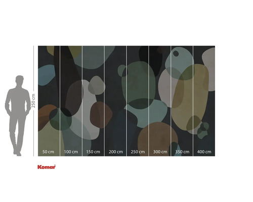 Papier peint photo avec motif abstrait de galets et indications de taille.