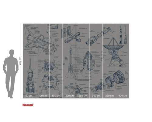 Komar Fototapete mit Illustrationen von Raumfahrzeugen und Erklärungen