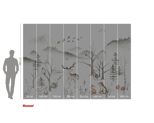 Fototapete mit Waldtiermotiv und Größenangaben
