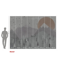 Fototapete mit Wald-, Berg- und Sonnenmotiv, 280 mal 400 cm