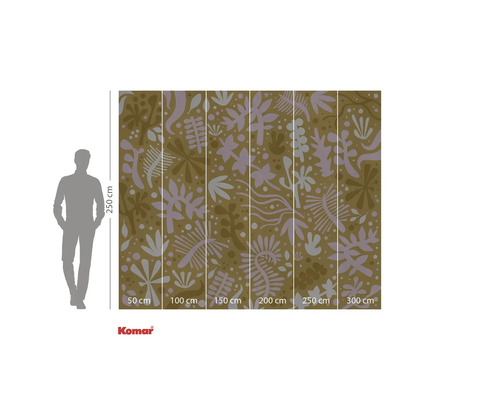 Papier peint photo avec motif botanique et indications de taille.