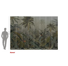 Papier peint avec motif de jungle et indications de taille.