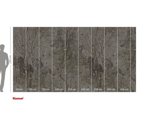 Papier peint photo avec motif de forêt et illustration de chevaux