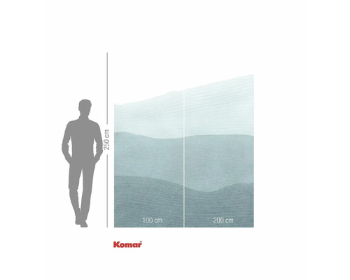 Papier peint photo Komar avec motif de vagues et indications de dimensions