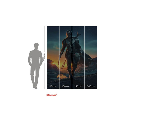 Vierteilige Fototapete mit Mandalorianer Motiv und Größenangaben