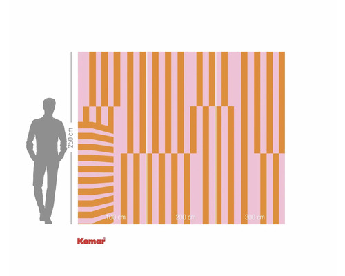 Abmessungen der Fototapete mit Streifenmuster und Größenangaben