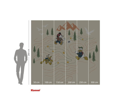 Fototapete mit den Disney Charakteren Micky Maus, Donald Duck und Pluto auf einer Wanderkarte