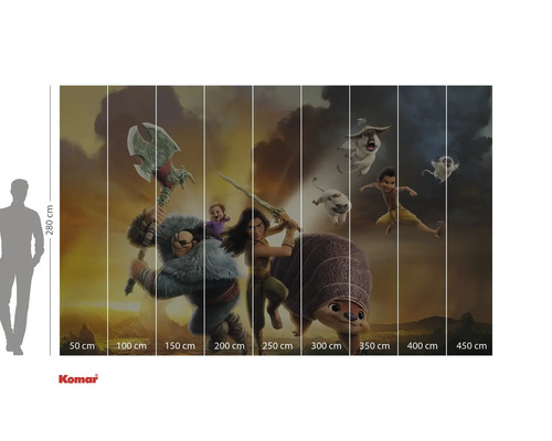 Wandbild mit Figuren aus dem Film Raya und der letzte Drache mit Größenangaben