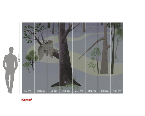 Wandbild mit Waldmotiv und Elefant auf einem Baumstamm