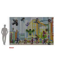 Papier peint photo avec des super-héros Marvel dans un style bande dessinée devant un paysage urbain