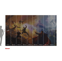 Avengers-Wandbild mit diversen Comicfiguren und Größenangaben.