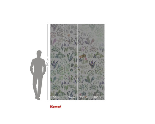 Fototapete mit Pflanzenmuster und Größenangaben