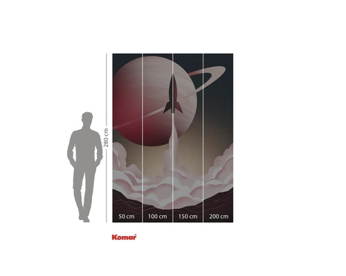 Fototapete mit Raketenstart vor einem Planeten