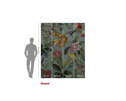 Papier peint photo avec motifs de plantes, de fleurs et d'oiseaux