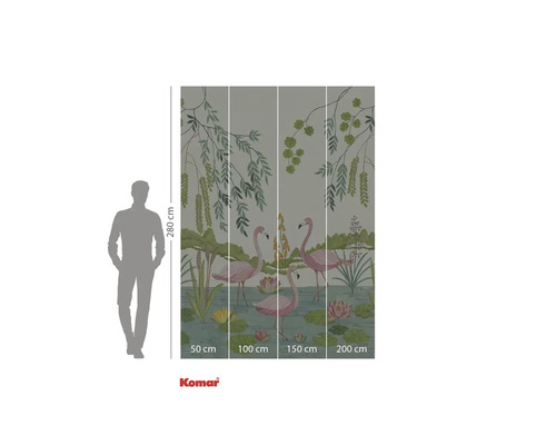 Fototapete mit Flamingos, Seerosen und Pflanzen