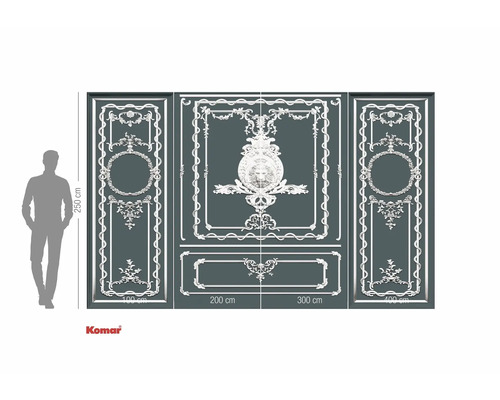 Papier peint photo avec motif d'ornement classique et indication des dimensions