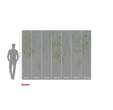 Papier peint photo avec motif de feuilles et indications de taille.