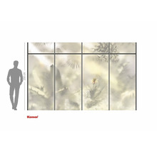 Papier peint photo avec motif floral et indications de taille.