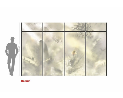 Papier peint photo avec motif floral et indications de taille.