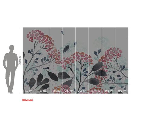 Fototapete mit Blumenmuster und Maßangaben