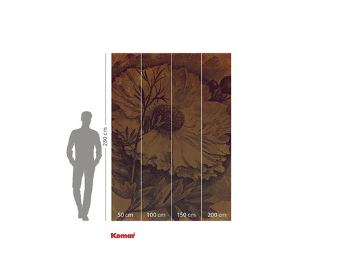 Fototapete mit Blumenmuster, bestehend aus vier Teilen, Abmessungen 280 cm Höhe mal 200 cm Breite