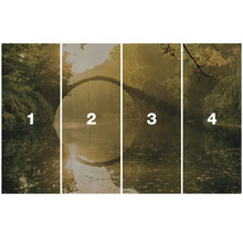 Papier peint photo en quatre parties avec un motif de paysage d'un lac et d'un pont