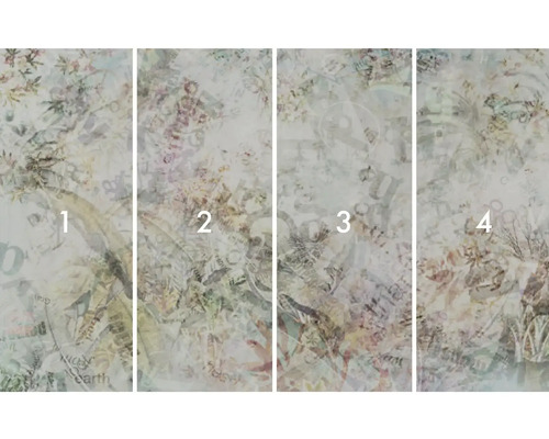 Papier peint photo en quatre parties avec des motifs de plantes et d'écriture