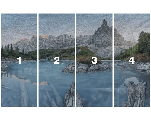 Vierteilige Fototapete mit Bergsee-Motiv
