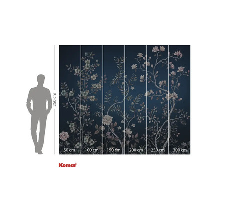 Fototapete mit Blumenmuster und Maßangaben