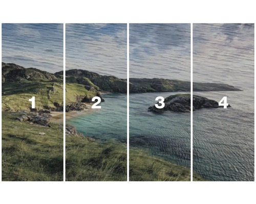 Dekoratives Wandbild mit einer Küstenlandschaft in vier verschiedenen Ansichten