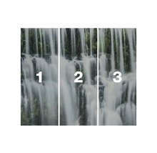 Tapetenmotiv mit Wasserfall, bestehend aus drei Teilen mit den Nummern 1, 2 und 3